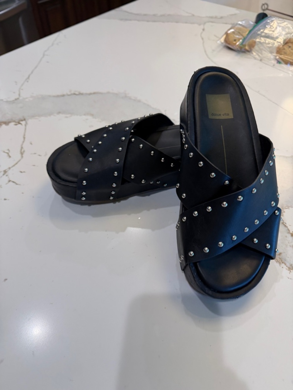 Dolce Vita Black Studded Crisscross Slide Clogs